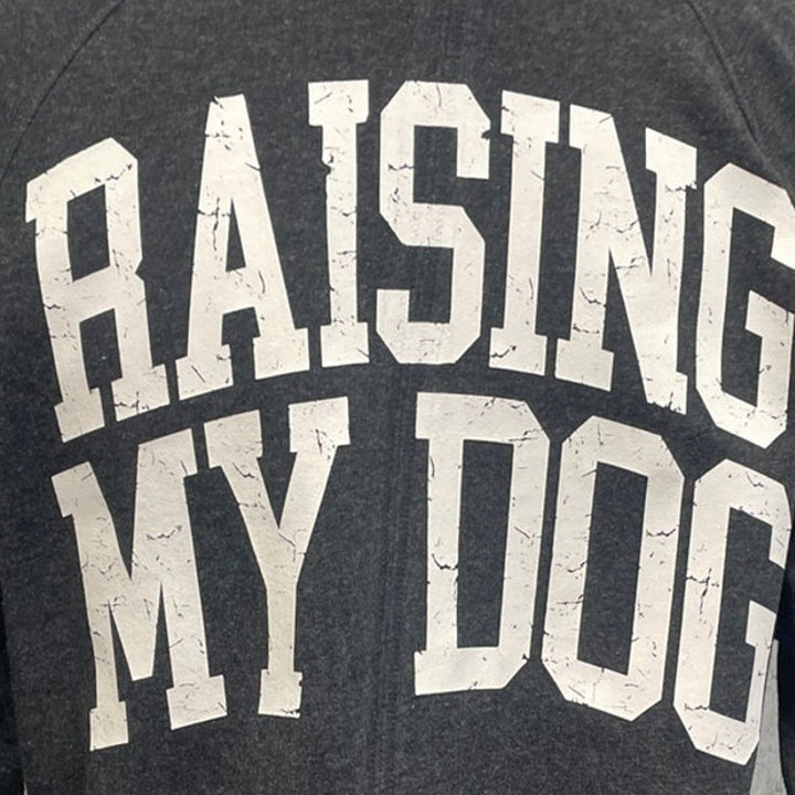 Hand Printed Upcycled Womens XL Raising My Dog Asymmetrical Zp Warm Jacket