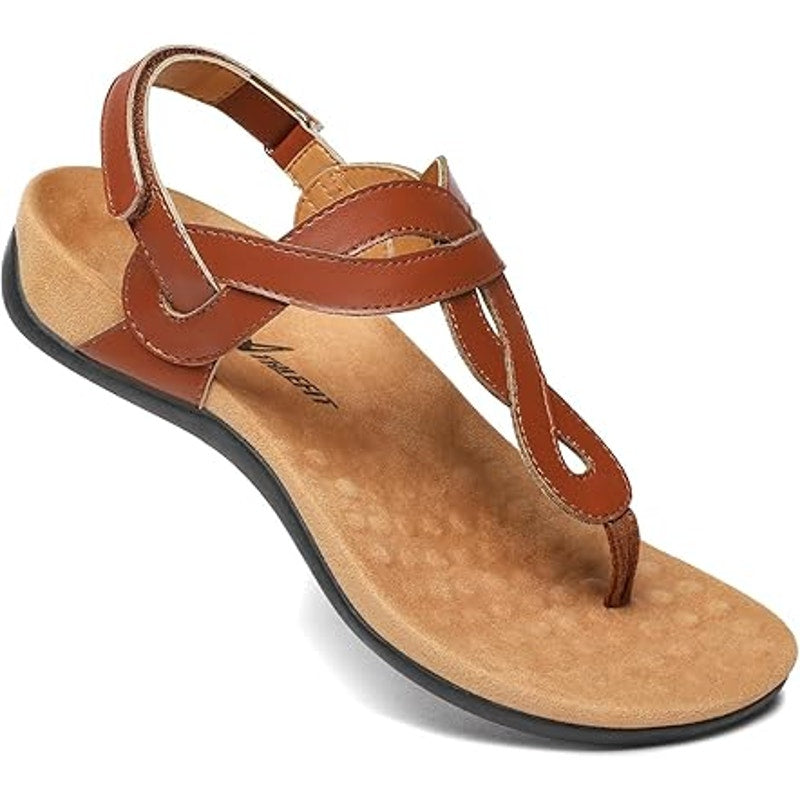 Athlefit Women Size 8 Brown Arch Support Thong Hook Loop Sandal Shoes