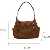 Womens Chestnut Brown Faux Suede Zip Close Satchel Shoulder Crossbody Bag Purse