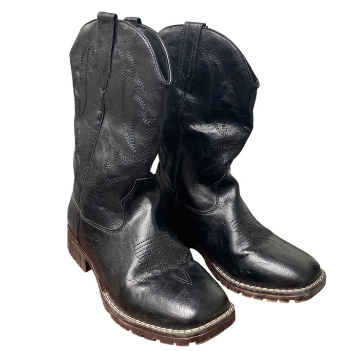 RLW Mens Size 11 Black Faux Leather 1.5" Heel Slip On Rugged Cowboy Boot Shoes