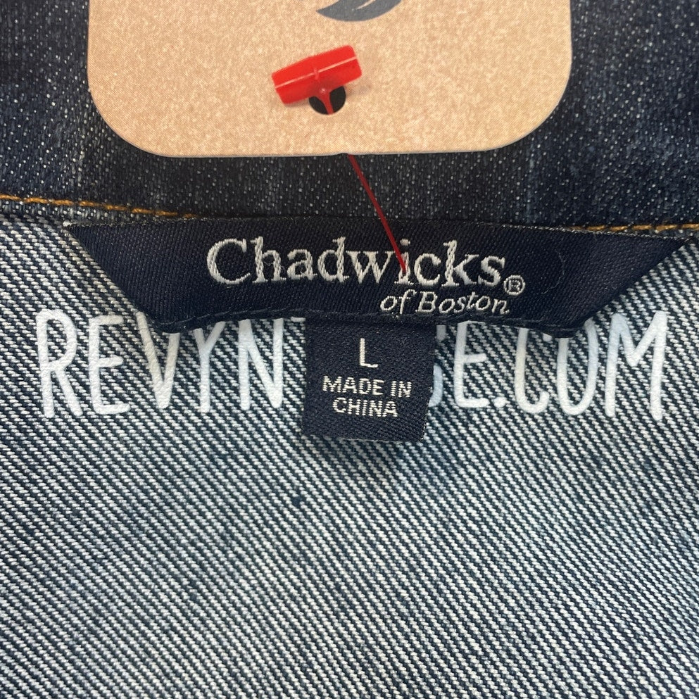 Hand Printed Upcycled Womens Large Red Finch Bird PolyCotton Denim Jean Jacket