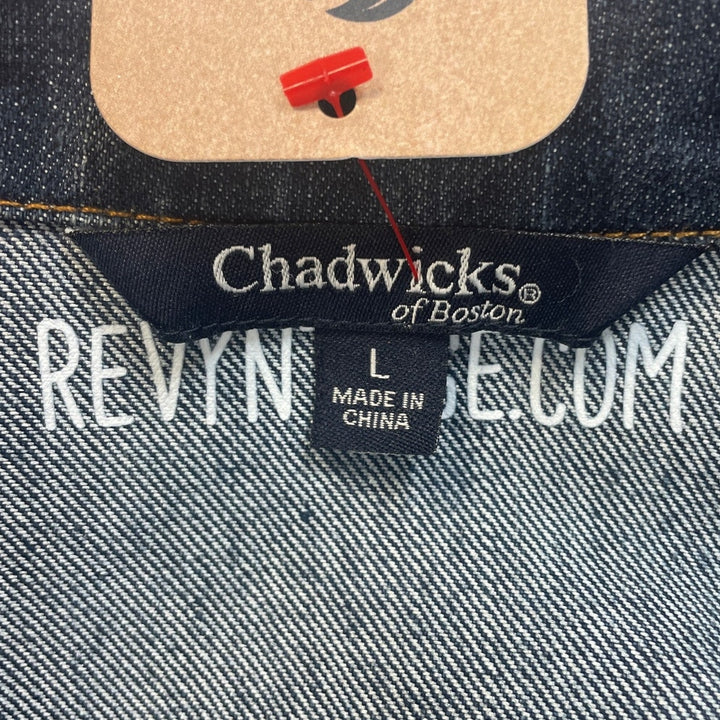 Hand Printed Upcycled Womens Large Red Finch Bird PolyCotton Denim Jean Jacket