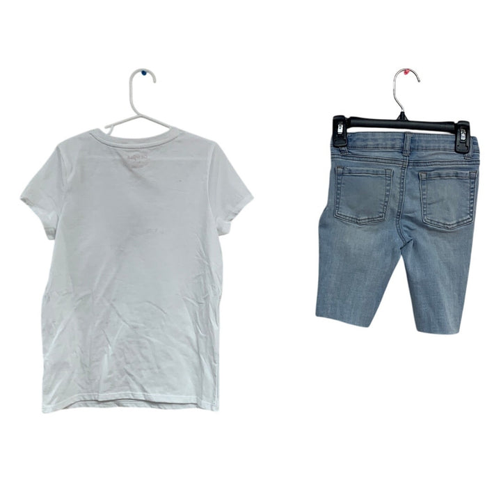 2 New Medium (7/8) Handprinted Cardinal T Shirt Size 6 Low Rise Denim Shorts