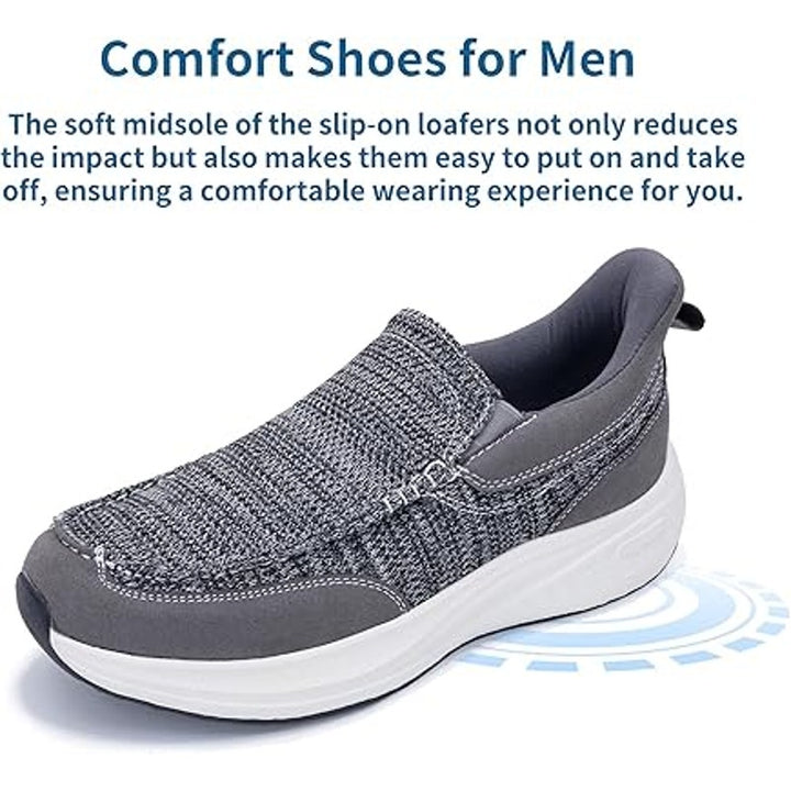 Mens Size 10.5 Gray Slip On Arch Support Walking Running Athletic Comfort Shoes