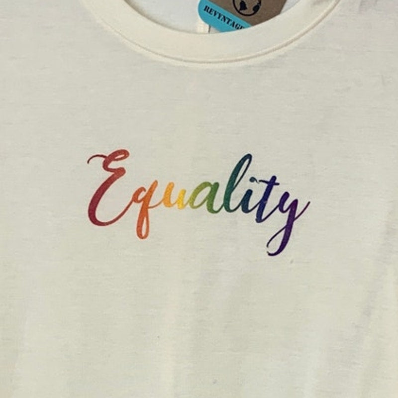 New Hand Printed Womens Medium Rainbow Equality Pride Long Sleeve Tee Shirt