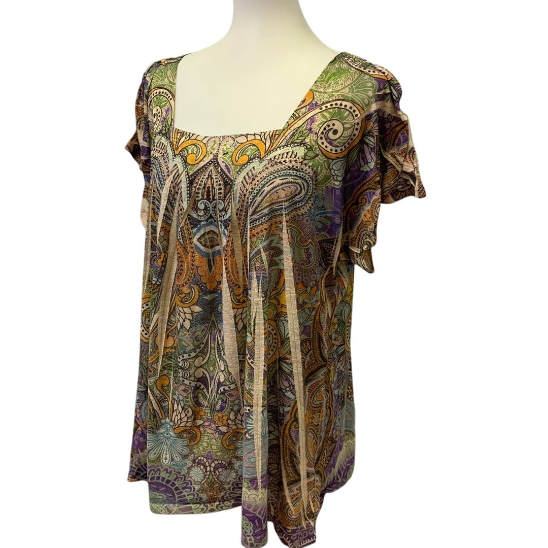 Apt 9 Womens 2X Short Sleeve Box Neckline Polyester Paisley Floral Shirt Blouse