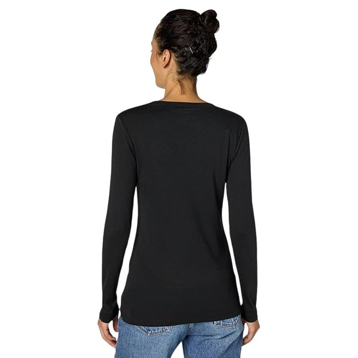 New Eddie Bauer Womens Black Long Sleeve Favorite PolyCotton Crew Neck Tee Shirt