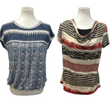 2 Shannon Ford Max Studio Womens Medium Short Sleeve Boho Stripe Blouse Top