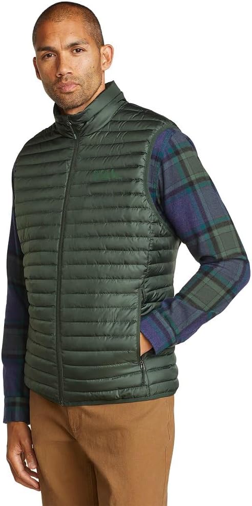 New Eddie Bauer Mens Medium Dark Green Microlight 650FP Down Zip Up Puffer Vest