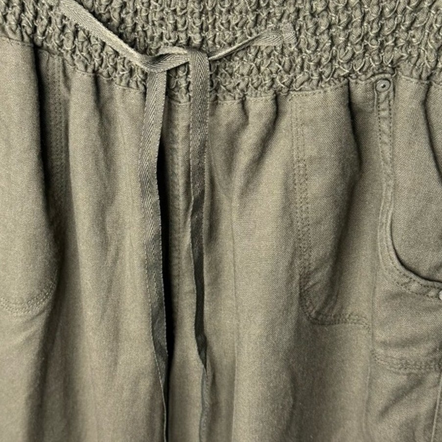 Cisono Juniors Large Olive Adjustable Smocked Waist Drawstring Pants w Pockets
