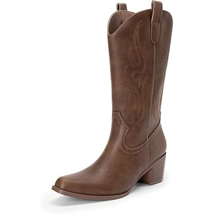 Dream Pairs Womens Size 7.5 Brown 2.5" Chunky Heel Pull On Western Cowboy Boots