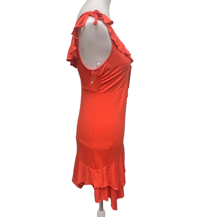 New Wild Fable Juniors Small Orange Side Gathered Ruffled Low V Neck Dress