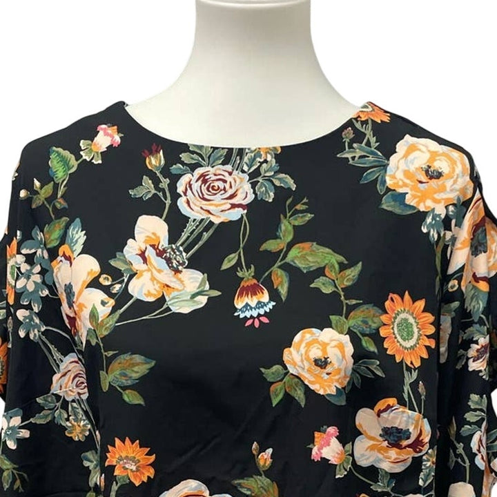 New NWT Ava &amp; Viv 1X Long Ruffled Sleeve 100% Polyester Flowy Floral Top Blouse