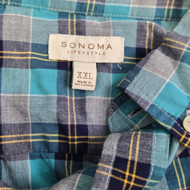 Sonoma Mens 2XL 100% Cotton Plaid Long Sleeve Button Up Shirt w Front Pocket