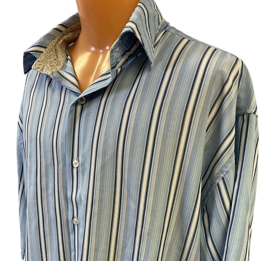 Attitude Soho Mens 3XL 100% Cotton Short Sleeve Striped Button Up Casual Shirt