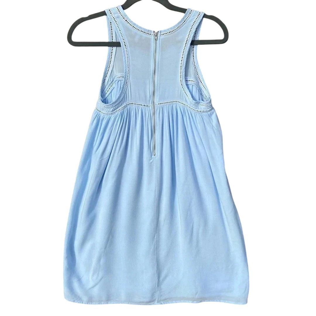 TOBI Womens Small 100% Cotton Light Blue Sleeveless Back Zip Babydoll Mini Dress