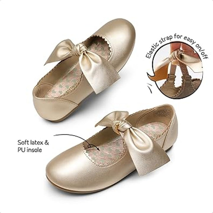 Dream Pairs Little Girl Size 13 Shiny Gold Bow Slip On Closed Toe Flats Shoes