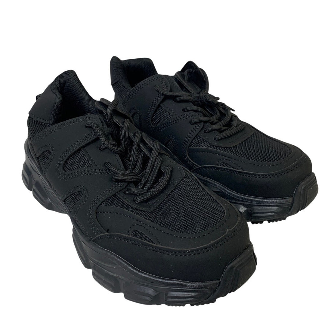 Mens Size 7 Black Sneakers Lace Up Slip On Closed Round Toe Tennis Shoes