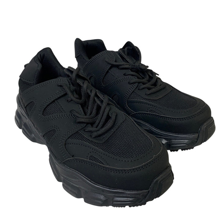 Mens Size 7 Black Sneakers Lace Up Slip On Closed Round Toe Tennis Shoes