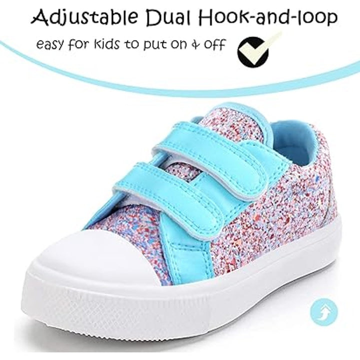 K KomForme Little Girls Size 12 Blue Pink Glitter Hook Loop Strap Sneaker Shoes