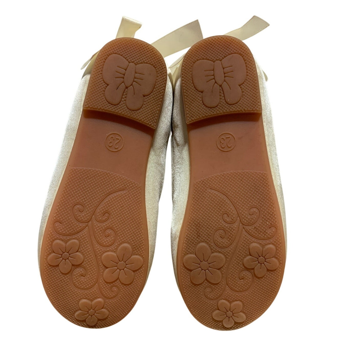 Actlati Toddler Girls 7 Cream Ballet Flats Pearl Ankle Strap Back Bow Shoes