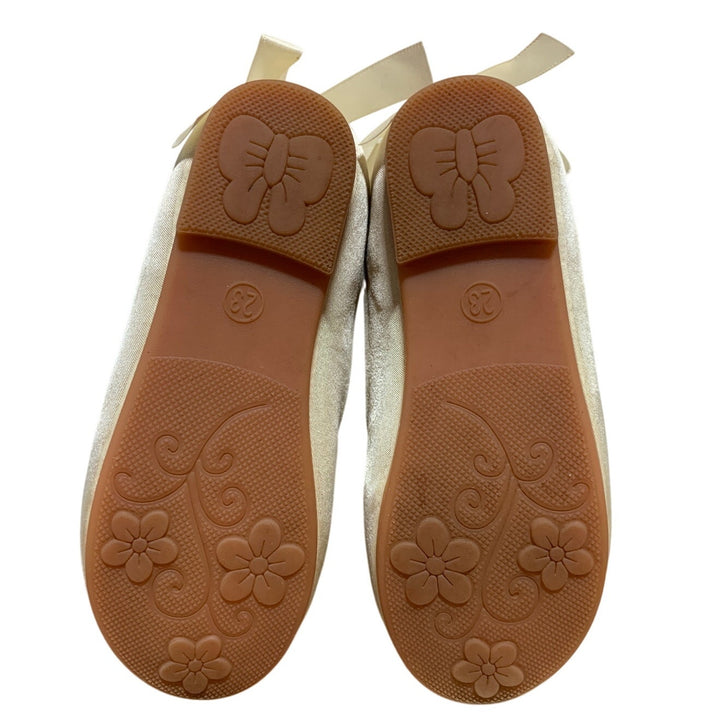 Actlati Toddler Girls 7 Cream Ballet Flats Pearl Ankle Strap Back Bow Shoes