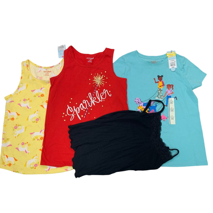 Lot of 4 New Cat &amp; Jack Art Class Girls Large Tank Tops Short Sleeve Tee Shirts