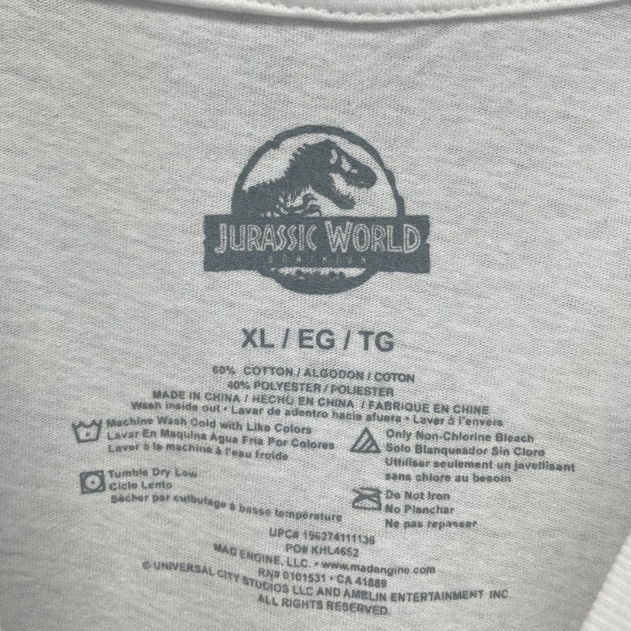 New Jurassic Park Mens XL Cotton Blend Dinosaur Short Sleeve Crew Neck Tee