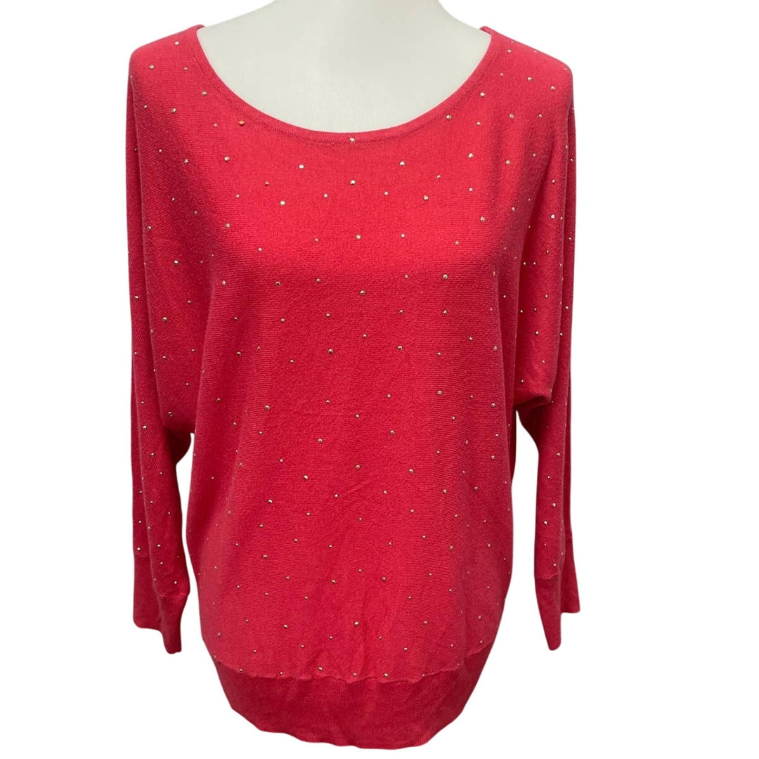 New York &amp; Company Womens XL Long Sleeve Scoop Neck Gold Studded Sweater