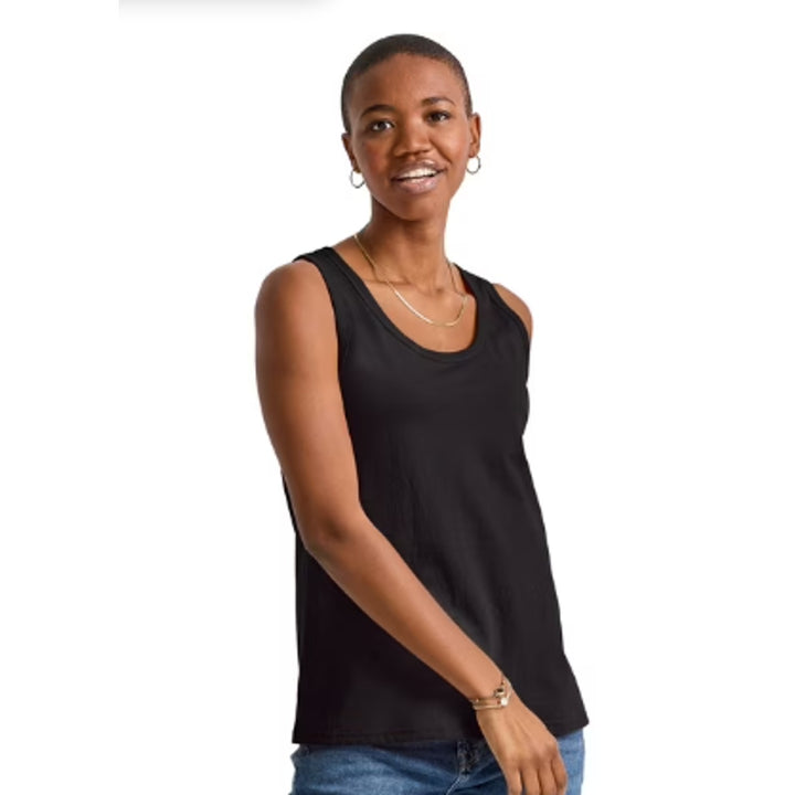 New Hanes Womens Medium Essentials Solid Black US Grown 100% Cotton Tank Top