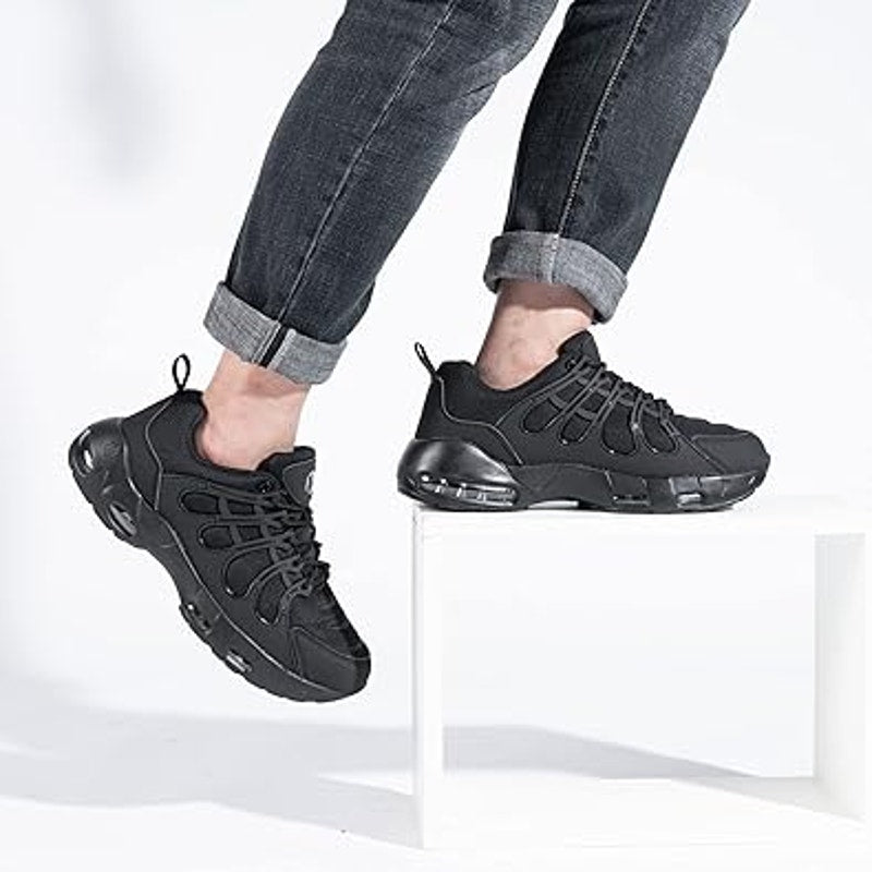 Larnmern Mens Size 8.5 Black Lace Up Air Cushoned Non Slip Work Sneaker Shoes