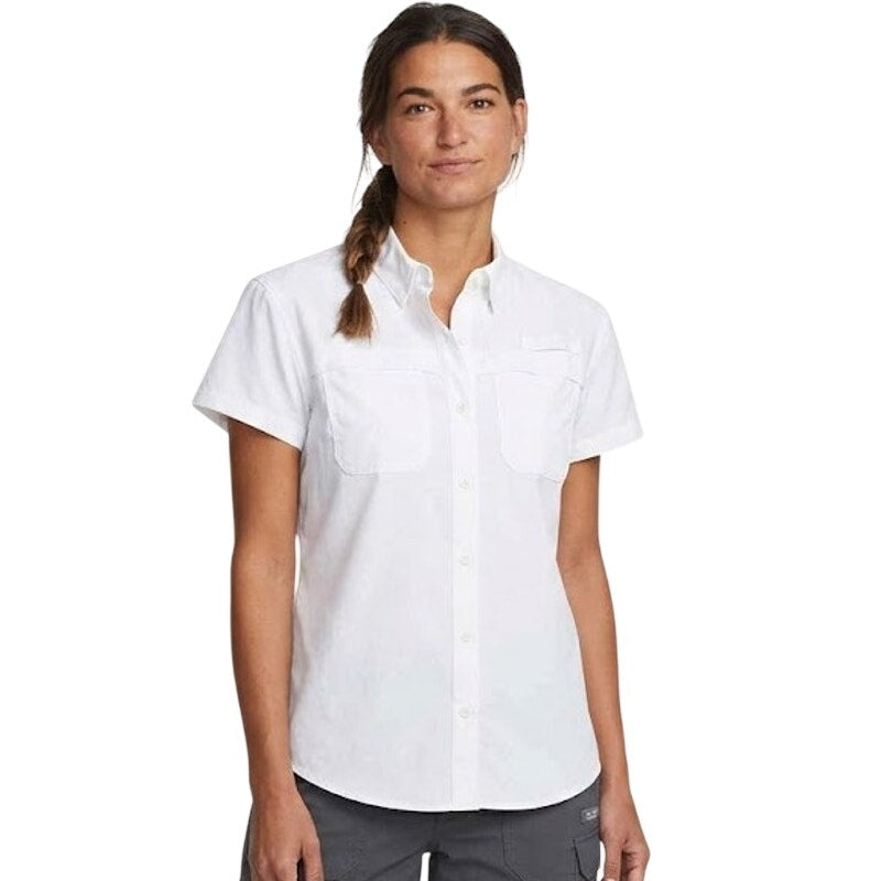 New Eddie Bauer Womens Medium White Ranier Ripstop Short Sleeve Button Up Shirt