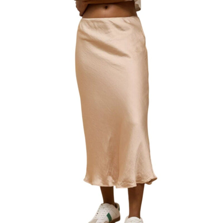 New American Eagle Womens Small AE High-Waisted Tan Sandbar Midi Slip Skirt