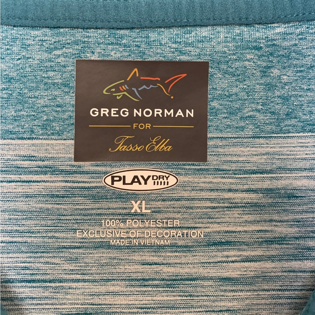 Lot of 2 Greg Norman Tasso Elba Men XL Blue Striped Short Sleeve Polo Shirts EUC