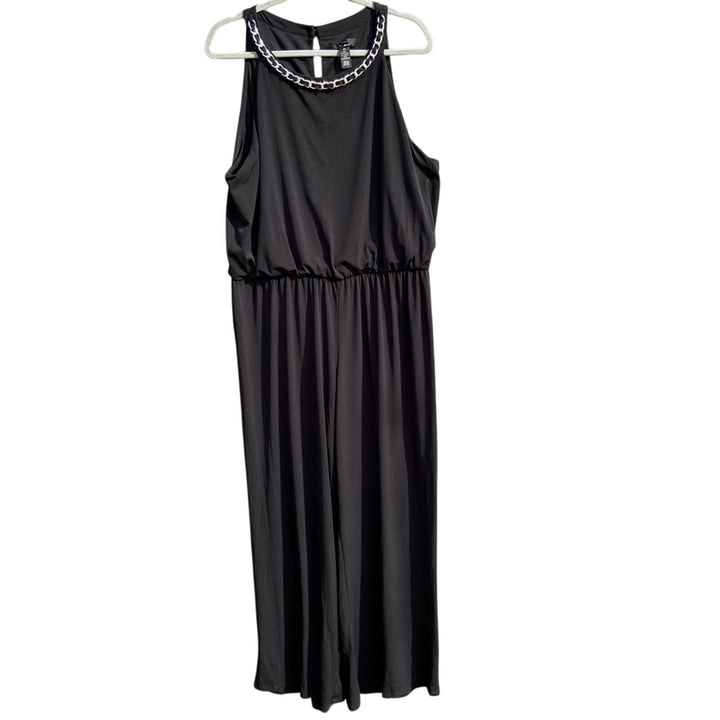 New Style &amp; Co Womens 3X Black Chain Neck Flowy Sleeveless Back Zip Jumpsuit