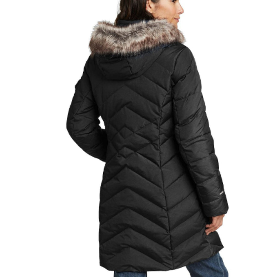 New Eddie Bauer Womens Black 650 Down Sun Valley Puffer Parka Long Coat