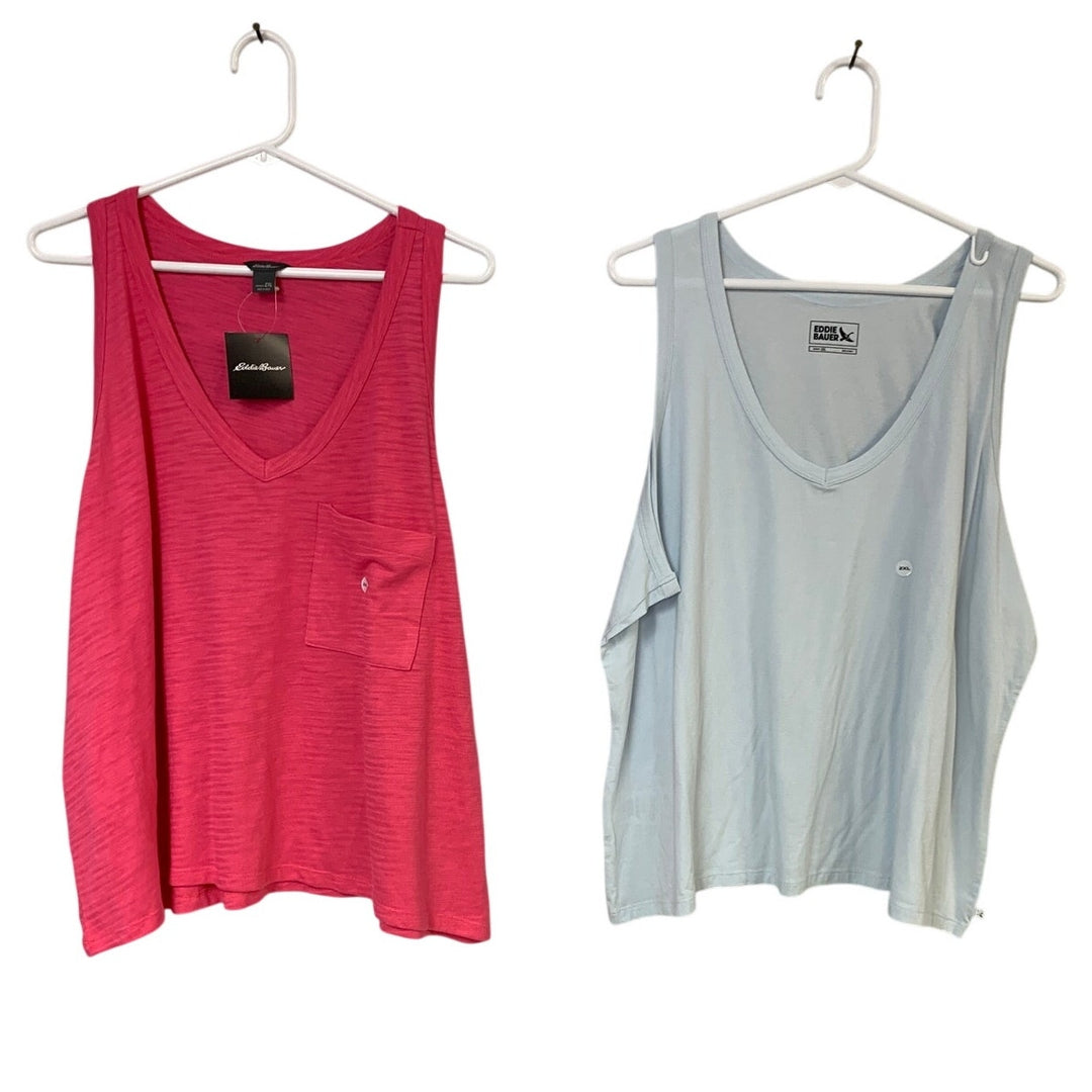 2 New Eddie Bauer Womens XXL Pink Blue Solstice Slub Pocket Tempo Tank Tops