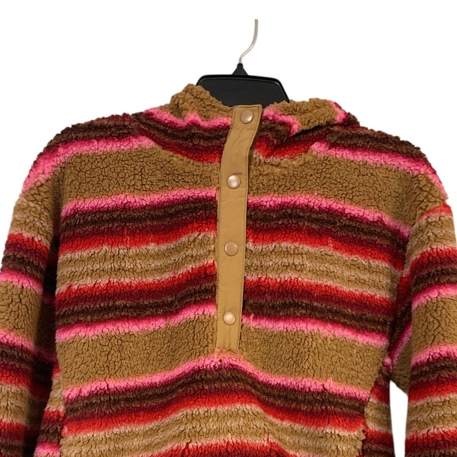 New Eddie Bauer Womens XS Pink Tan Chill Out Fleece Half Snap Pullover Hoodie