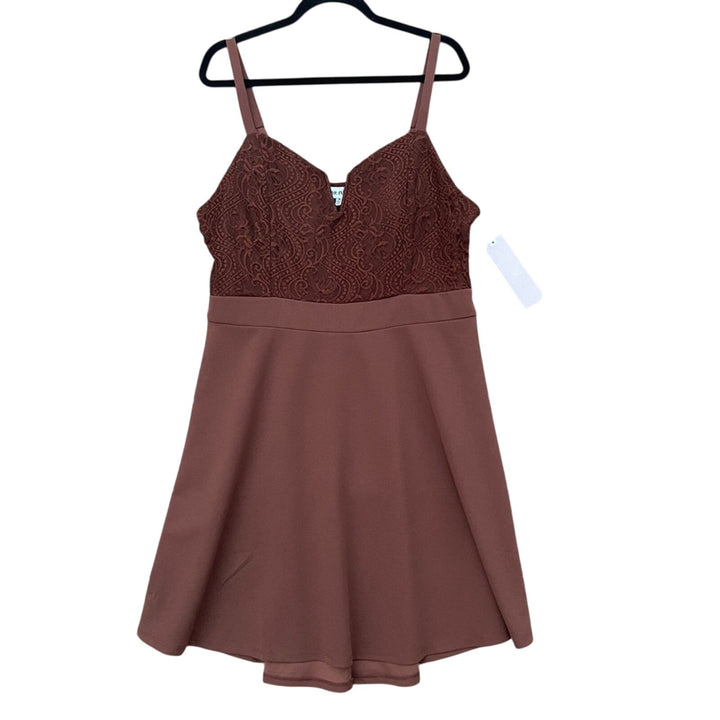 NWT New Almost Famous Womens 3X Deep Brown Floral Lace Thin Strap A Line Dress