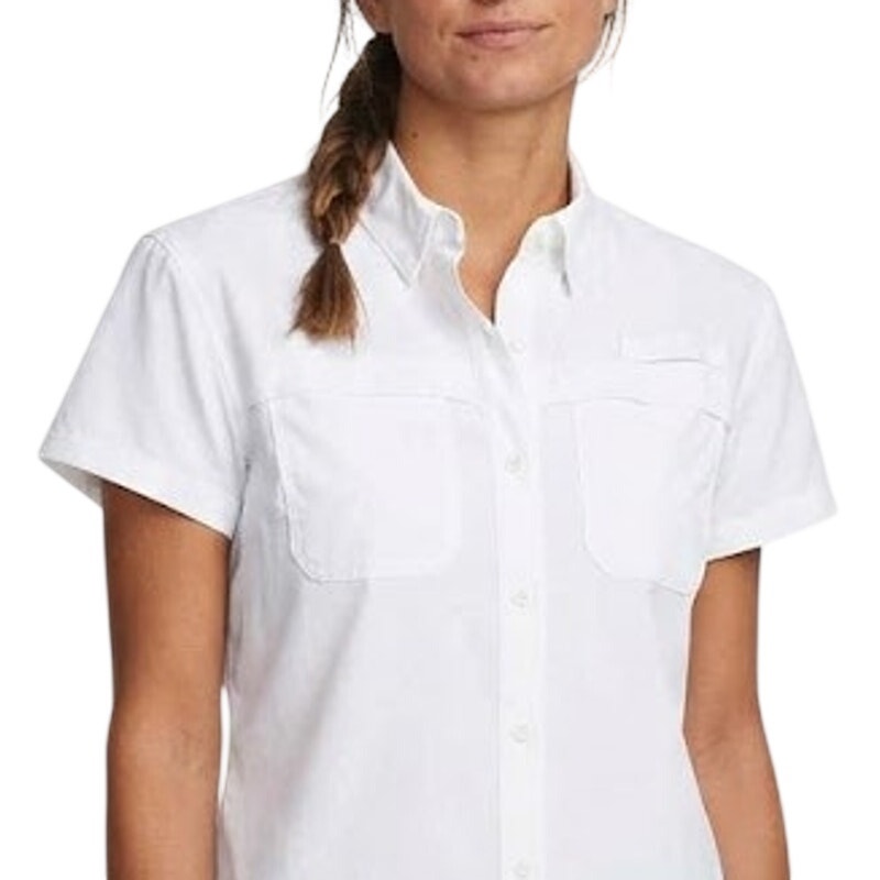 New Eddie Bauer Womens Medium White Ranier Ripstop Short Sleeve Button Up Shirt