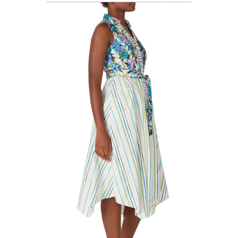 Badgley Mischka Womens Size 2 Multi Patterned Floral Stripe Day Shirt Dress