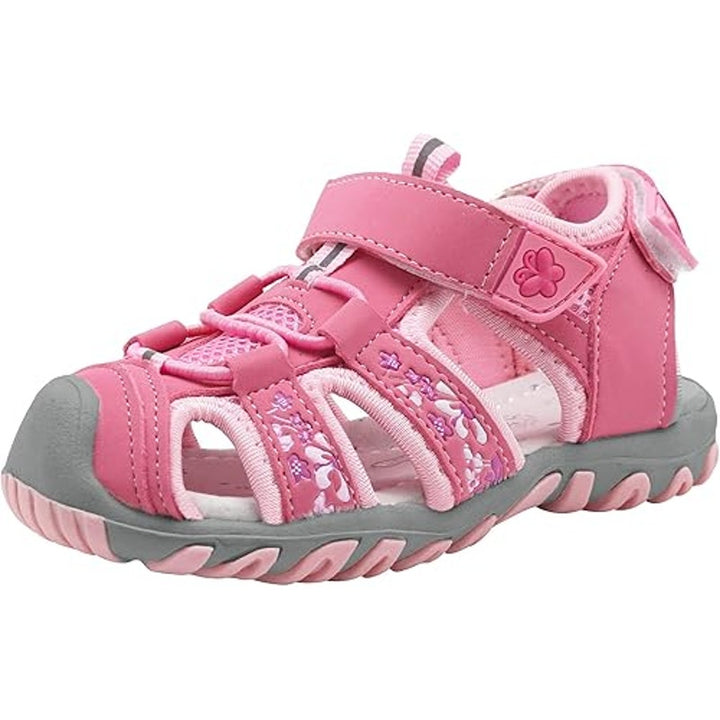 Apakowa Toddler Girls Size 7 Pink Sandals Closed Toe Latch &amp; Hook Close Shoes