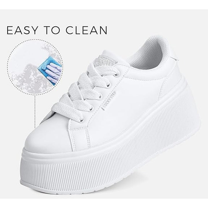 Lucky Step Womens 8 White Classic Wedge Canvas Platform Fashion Sneakers
