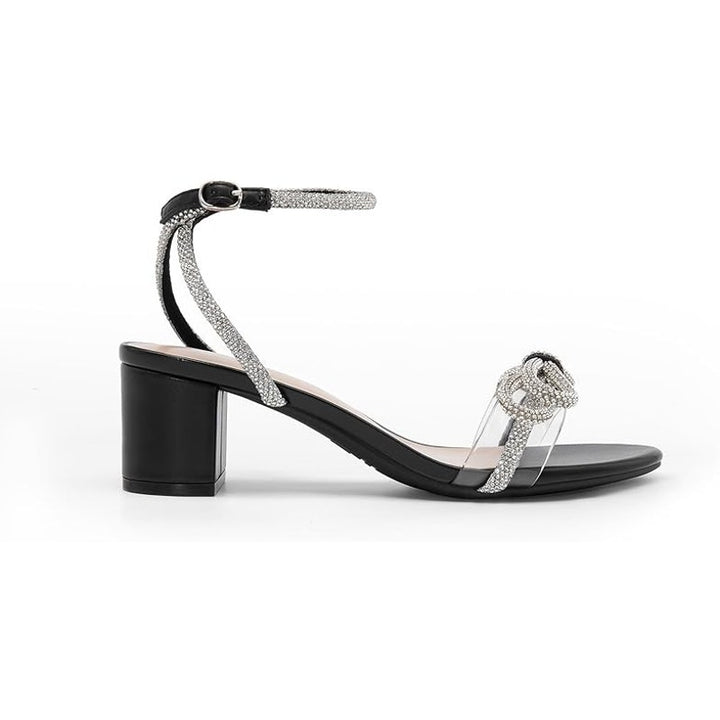 Dream Pairs Womens 9.5 Black Open Toe Clear Strap Bow 2.5" Block Heel Shoes