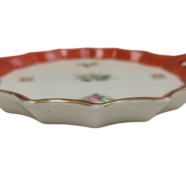 Vintage Made In Japan Floral Fine China Roses Blue Flower Bouquet Handle Dish