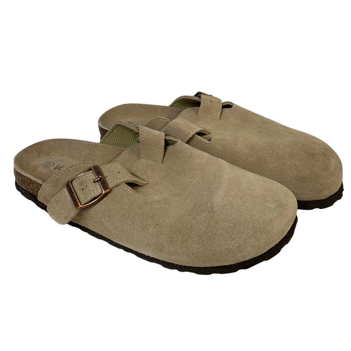 Kidmi Womens Size 11 Mocha Suede Clogs Round Toe Buckle Strap Slip On Shoes