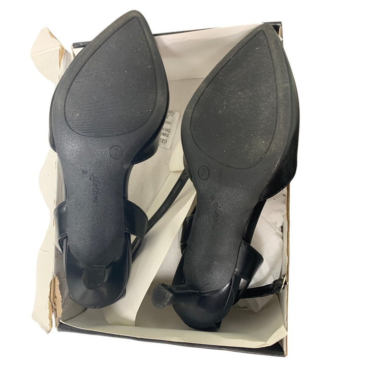 MySoft Womens 7 Black Faux Leather Closed Toe Ankle Strap 3" Heel Pumps Shoes