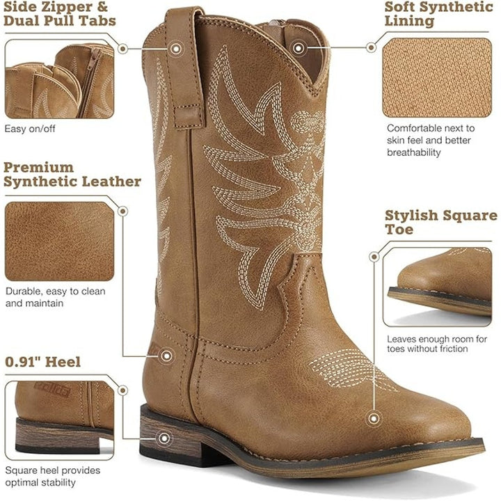 Rollda Little Girls Size 11 Brown 1" Heel Cowboy Boots Closed Square Toe Shoes
