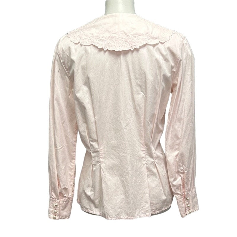 Vintage Jason Prescott Womens Size 8 100% Cotton Lacy Collar Pearl Button Shirt