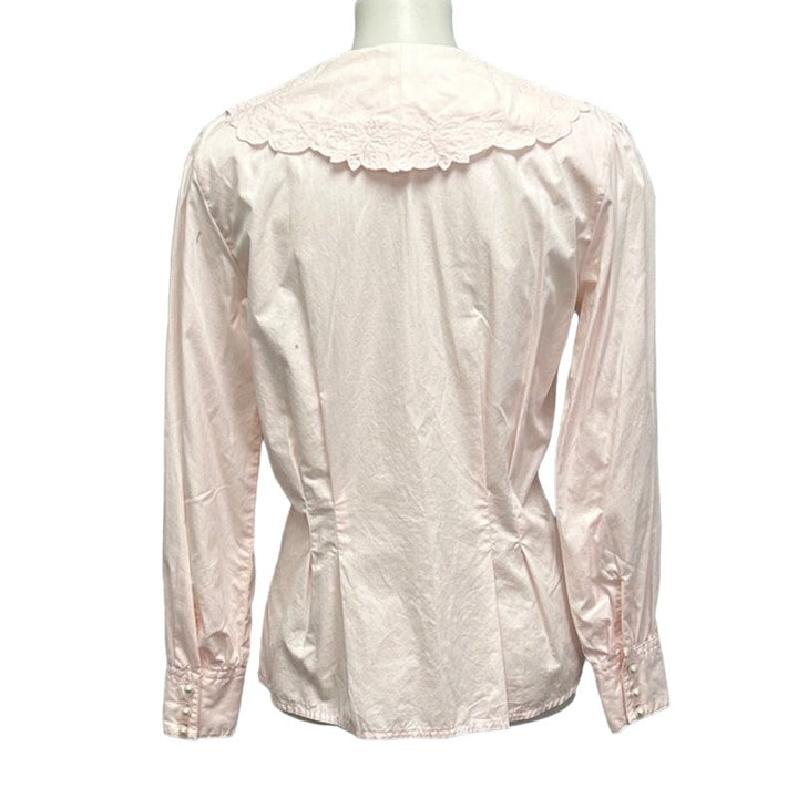 Vintage Jason Prescott Womens Size 8 100% Cotton Lacy Collar Pearl Button Shirt